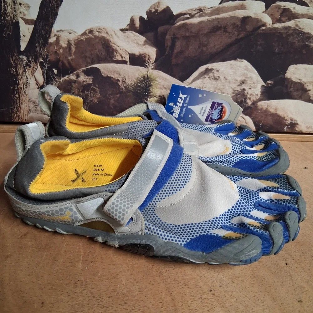 Vibram FiveFingers M349 Barefoot Shoes Mens Sz EU 42 Blue Grey Yellow Minimalist
